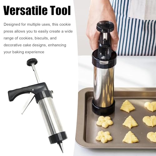 Hoypeyfiy Cookie Press Gun Kit, Versatile Stainless Steel Cookie Press, Includes 13 Discs and 8 Piping Tips for Baking and Decorating Cookies and Cakes