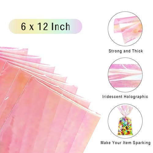 Yotelab Iridescent Holographic Cellophane Treat Bags, 6x12 in, 100Pcs - size: 6x12 Inch (Pack of 100)