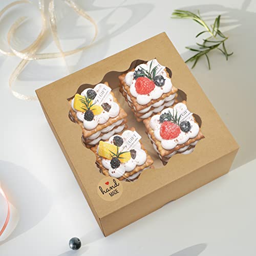 Eupako Auto-popup 10x10x5 Cake Boxes with Window, 24 Pack Brown Bakery Box - color: Brown