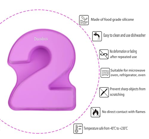 Ducodocu Large Silicone Number Cake Mould 3D Novelty Cake Pan DIY Baking Mold for Birthday Anniversary Number of 2 - size: 2