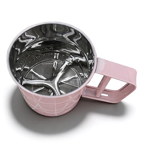Flour Sifter, Mesh Fine Mesh Strainers Flour Sieve, Stainless Steel Handheld Baking Sieve with Fine Workmanship, for Baking Cooking Kitchen for Quick Sifting (Pink) - color: Pink