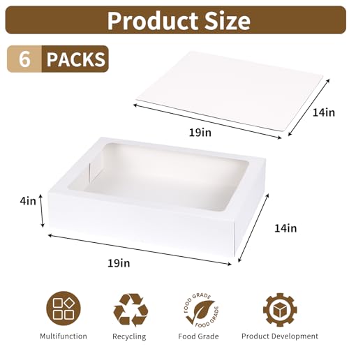 Moretoes 6pcs 19x14x4In Large Half Sheet Cake Boxes with Thick Cake Boards - size: 19*14*4In