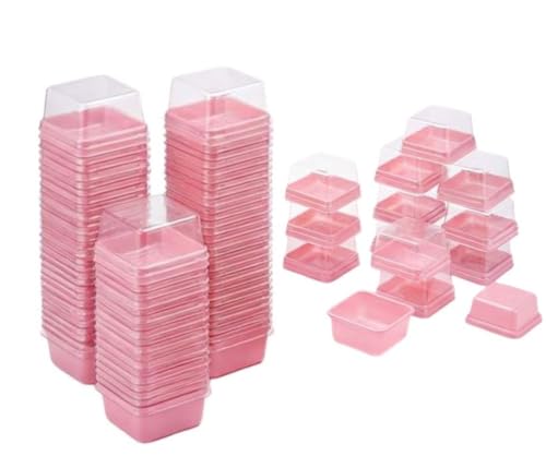 Hewnda 50 Pack Pink Bottom Clear Cover plastic mini cake box