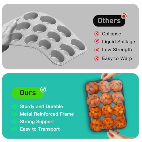 12 Cups Silicone Muffin Pan with Spatula, Nonstick Cupcake Mold