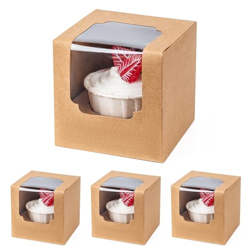 BOOMIBOO 50 Pack Individual Cupcake Containers, Cupcake Boxes with Window - color: Brown