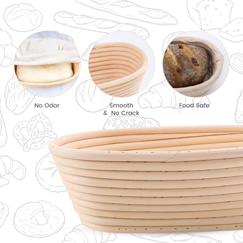 DOYOLLA Bread Proofing Baskets Set of 2 10 inch Oval Shaped Dough Proofing Bowls w/Liners Perfect for Professional & Home Sourdough Bread Baking - size: 10 inch
