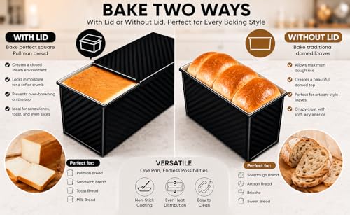 Bread Loaf Pan with Lid, 2-Pack, 2.2LB & 1LB - color: Black with White Interior, size: 2.2LB & 1LB