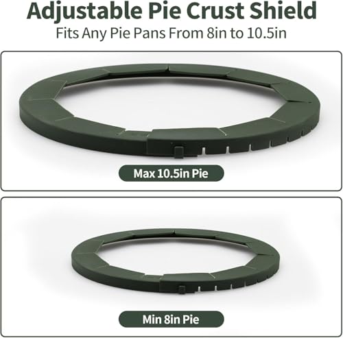 Silicone Pie Crust Shield Edge Protector Adjustable Fit 8-10.5 Inch Pie Pan - color: Dark Green