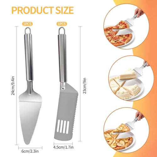 2PCS Pie Server Set Stainless Steel Pie Cutter and Server Set,Spatula with Serrated Edge for Cutting and Serving Cake, Pizza,Lasagna - size: 2PCS