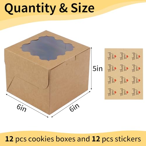WINKIO Cookie Boxes, Treat Bakery Dessert Pastry Favor Donut Mini Cake Box - color: brown, size: 6×6×5 inches