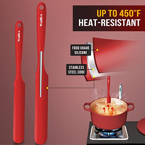 Walfos Silicone Jar Spatula - High Heat Resistant Kitchen Spatulas(450°F）,Cake Cream Butter Spatulas, for Cooking Mixing -BPA Free and Dishwasher Safe Mixing Batter Scraper Spatula, Red(2pcs) - color: Red, size: 2 pieces Jar Spatulas 450°F