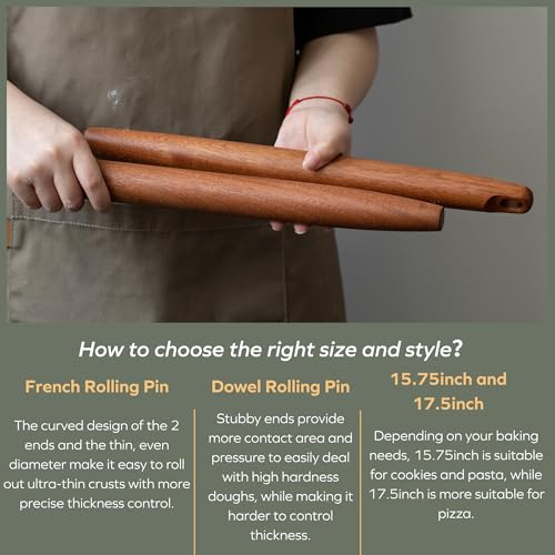 muso wood Sapele French Rolling Pin for Baking - size: 15.75in French Rolling Pin