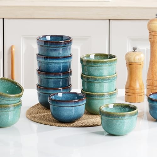 Henten Home 6 oz Ceramic Ramekins Oven Safe, Serving Bowl Set of 6 - color: Green-6