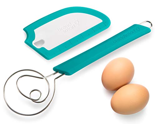 Breadsmart Artisan Bread Whisk and Bench Scraper Duo - Essential Dough Mixer Tools - Sourdough Bread Baking Supplies - color: Teal