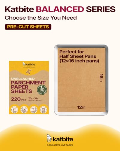 Katbite 12x16 Inch Parchment Paper Sheets 220PCS, Unbleached Non-Stick - size: 12x16 Inch 220 Pcs