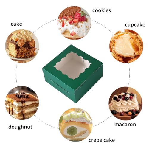6x6x3 Inches Small Cake Box with Window, Bakery Box, Pastry Boxes, Cookie Boxes, Mini Pie Box for Pastry,Dessert,Strawberries,Chocolates, Cupcakes with paper stickers (Green/36pcs) - color: Green/36pcs