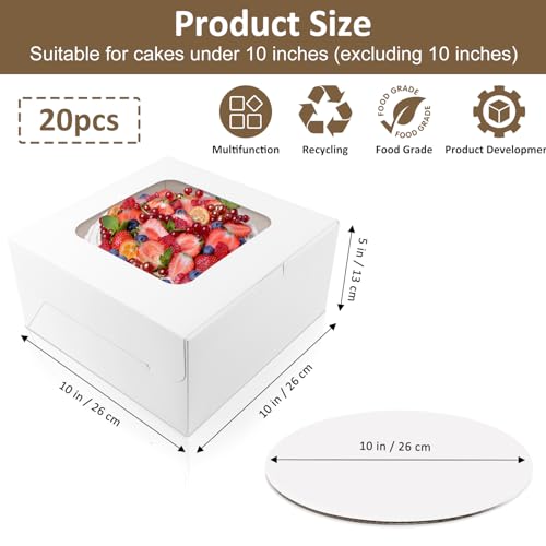 Moretoes 20 Set Cake Boxes, 10x10x5 Inches Tall White Square Bakery Boxes - size: 20pcs-10*10*5in