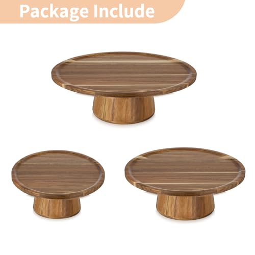 NUPTIO Wooden Cake Stand, Acacia Wood Cupcake Holder, Set of 3 - size: 7.6" & 9.5" & 11.5"