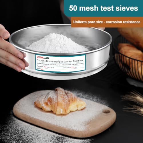 7.9" (20cm) 304 Stainless Steel Lab Sieve, 50 Mesh (0.355mm) Screen Sifter - size: 50Mesh(0.355mm)/Ф7.9in