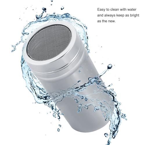Stainless Steel Powdered Sugar Shaker Duster, Fine Mesh Shaker Powder Cans with Plastic Lid Chocolate Sifter Dispenser Container for soda Cocoa Sugar Spice (Large)