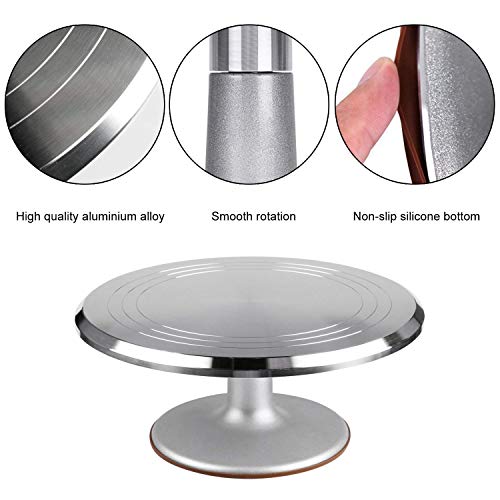 Aluminium Alloy Revolving Cake Turntable, 40 Pieces Cake Decorating Supplies Kit with Angled Icing Spatula, Cake Leveler, Smoother, 12 Inch