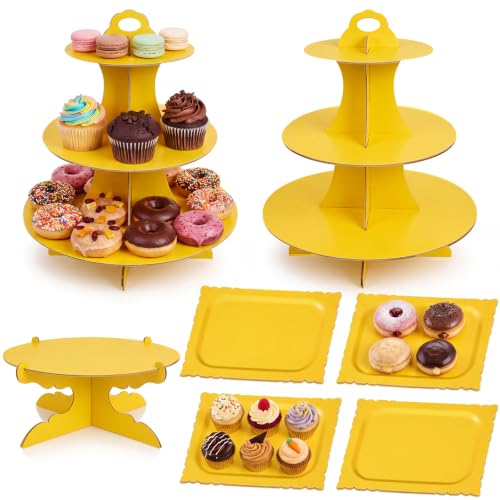 Zopeal 7 Pcs Dessert Table Display Set 3 Tiered Cupcake Stand, Yellow - color: Yellow