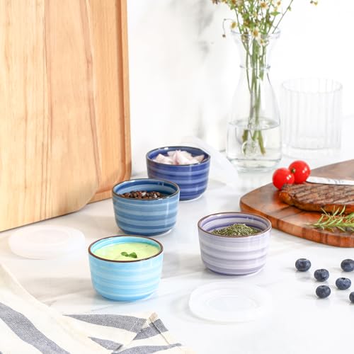 Selamica 4 oz Ramekins with Lids Oven Safe, Set of 6, Gradient Blue - color: Gradient Blue, size: 4 Oz