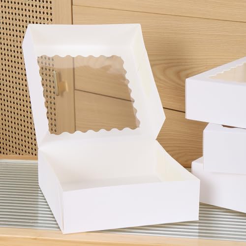 24 pcs White Pie Boxes,12x12x3 Inch Auto-Popup Bakery Boxes with Window Donuts Chocolate Muffins Donuts Pastry Dessert Cookie Box For Packaging - color: White, size: 12x12x3inch/24pcs