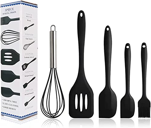 ADBI's Box Silicone Spatula Cooking Utensils Set, 5-Piece (BLACK) - color: Black