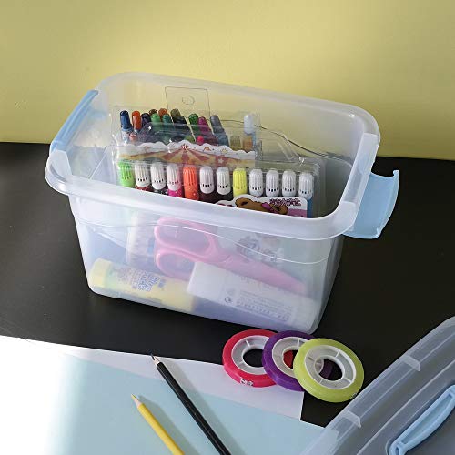 5L Plastic Storage Bin with Lid, Clear Box with Carry Handle Set of 6 - color: Light Blue
