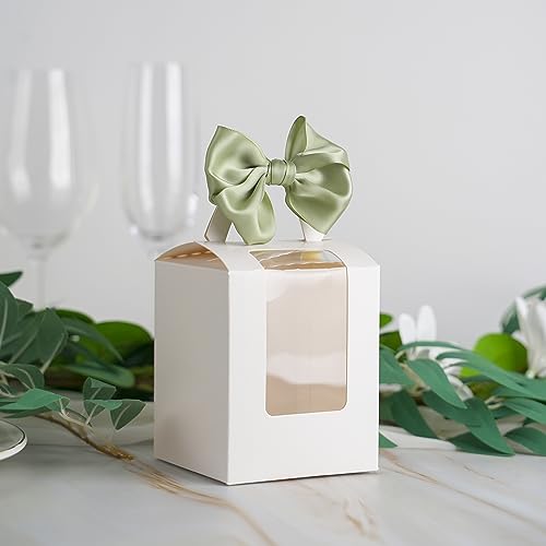 AIMUDI Sage Green Satin Ribbon Twist Tie Bows for Treat Bags - 3.5" Premade Bows for Crafts, Wedding Decor, Cake Pops, Candy Apples, Bridal & Baby Showers - 24 Counts - color: Sage Green