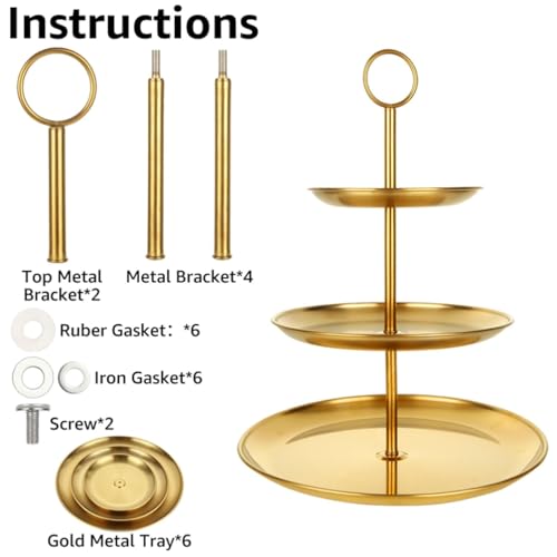 QTLCOHD 2 Pcs 3 Tier Stainless Steel Cupcake Stand - color: Gold, size: 3-Tier