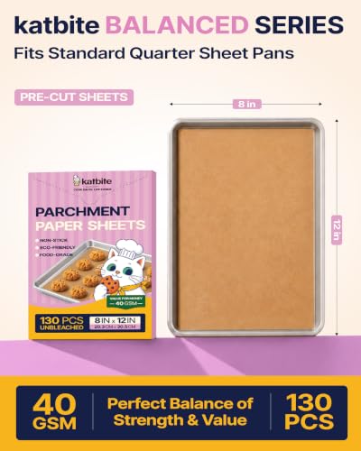Katbite 8x12 Inch Parchment Paper Sheets 130PCS, Unbleached Non-Stick - size: 8x12 Inch 130 Pcs