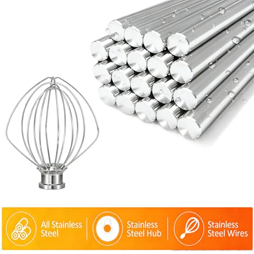 K45WW Whisk Attachment for KitchenAid 4.5 & 5 Qt Tilt-Head Mixers - Dishwasher Safe 6-Wire Stainless Steel Whip - Upgraded Heavy Duty Design for Fast Whipping Cream, Eggs, Frosting - size: Small(K45WW)