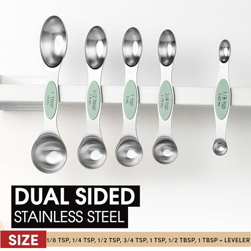 Spring Chef Stainless Steel Magnetic Measuring Spoons Set of 8, Pistachio - color: Pistachio, size: 1-Pack