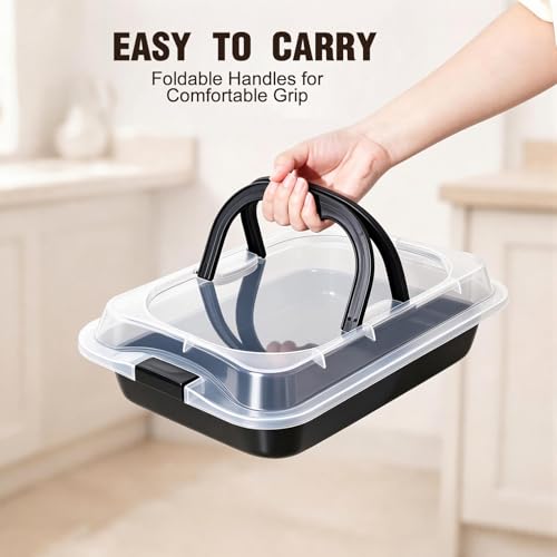 Qinyoung 1 Pcs Black Cake Pan with Lid and Handle, 9 X 13 Inch - color: Black