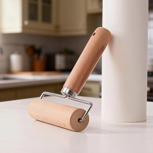 Wooden Dough Roller Large Single Wheel Handheld Rolling Pin for Pastry Pizza Baking Handmade Beechwood Kitchen Tool(6.49 x 4.72Inch) - size: 6.49 x 4.72Inch