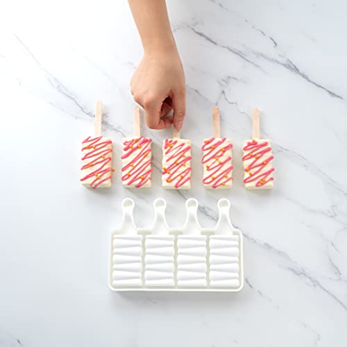 Pastry Tek 4 Cavities Popsicle Molds, 10 Rectangle Cakesicle Molds - Flexible, Freezable, White Silicone Cake Popsicle Molds, Easy Release, For Baking - Restaurantware - size: 10 Count, style: Rectangle