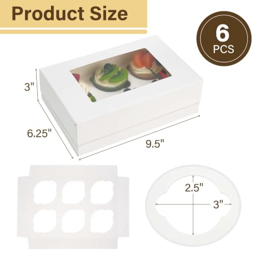 LotFancy 6 Pack Cupcake Boxes 6 Count, Cupcake Containers with Window