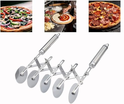 Wheel Adjustable Pasta Cutter with Handle - Stainless Steel Multi-Tool for Baking Pastry, Pizza, Noodles & Pie Crust (5 Roller) - color: 5 Roller