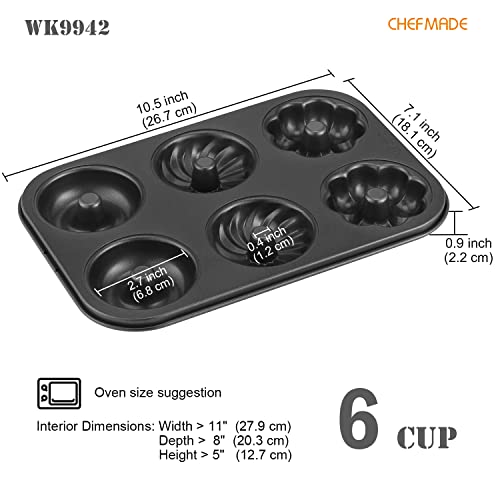 CHEFMADE Donut Pan, Nonstick 6 Cavity Pattern Doughnut Pan for Baking - style: 6 Cavity Fancy Donut