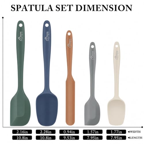 HOTEC 600℉ Heat Resistant Silicone Rubber Spatula Set, Neutral, Set of 5 - color: Neutral