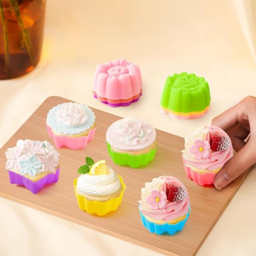 36 PCS Flower Shaped Baking Molds Silicone Food Grade Non Stick Mini Trays for Cupcakes Puddings Chocolates Must Have for Creative Kitchen Fun(6 Colors) - color: Daisy2