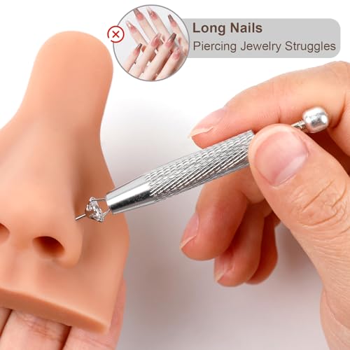 ONESING 2Pcs Piercing Ball Grabber Tool for Changing Jewelry, Stianless Steel Flat Back Earring Applicator Internally Threaded Push Pin Piercing Grabber Tool - color: Silver-2pcs