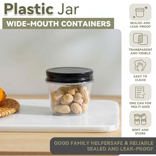 novelinks 4 oz Plastic Small Mason Jars and Small Plastic Jars with Lids - color: Black, size: 20 Pack 4 Ounce