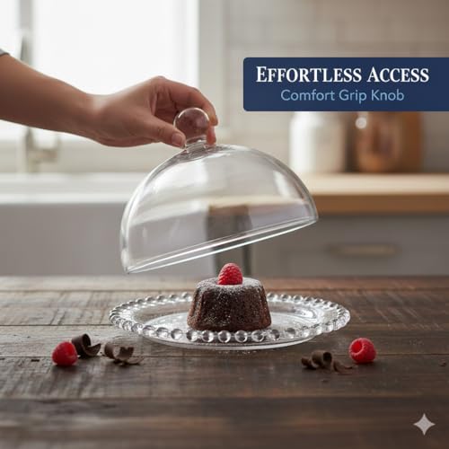 Clear Glass Mini Cake Stand with Dome, 4.5" Beaded Rim Dessert Display Plate for Cupcakes, Pastries, Cheese, Butter, and Table Decoration