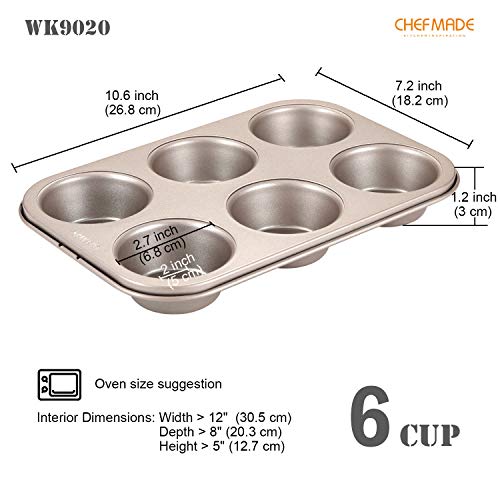 CHEFMADE Muffin Cake Pan, 6-Cavity Non-Stick Cupcake Pan Bakeware for Oven Baking (Champagne Gold) - size: Muffin 6 Cups