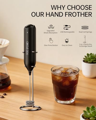 CIRCLE JOY Electric Rechargeable Milk Frother with Stand, Black - color: Stand Black Pro