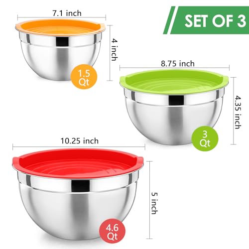 P&P CHEF Stainless Steel Mixing Bowls with Airtight Lids, Multicolor - color: Multicolor, style: Airtight Lids