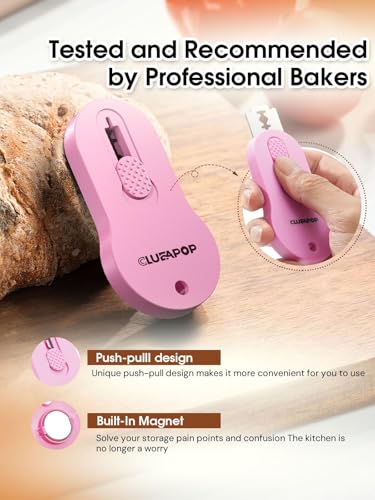 CLUEAPOP Bread Lame, Extractable & Magnetic Dough Scoring Tool - Professional Sourdough Scoring Tool - Sourdough Bread Baking & Bread Scoring Tool - Scoring Patterns Booklet & 5 Razor Blades - color: Peony